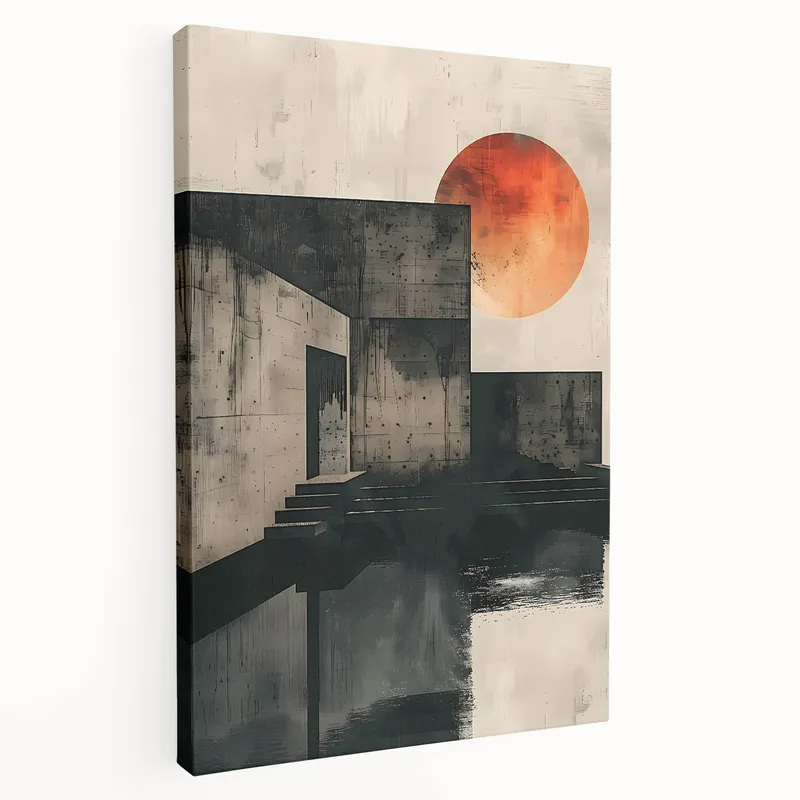 Same Day Shipping Modern Minimalist Canvas Art - Abstract Sunset Geometric Wall Decor