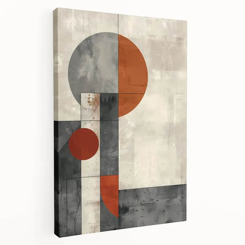 Modern Geometric Shapes Art - Burnt Orange and Gray Abstract Canvas Genuine