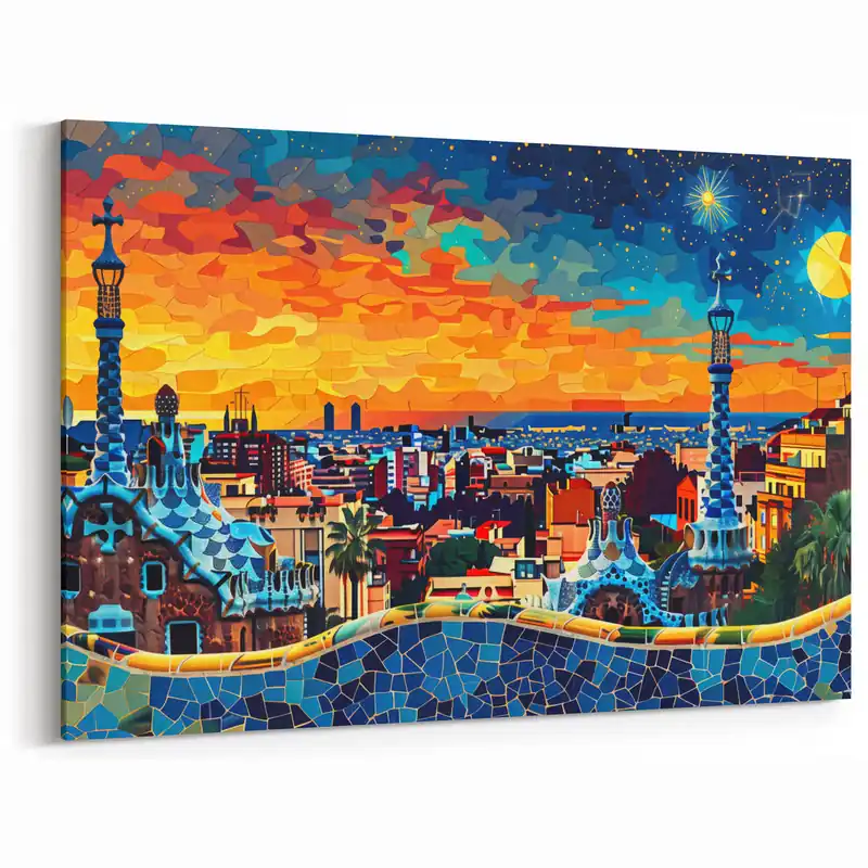 Vibrant Abstract Landscape Art - Colorful Mosaic Cityscape Canvas Print Sale