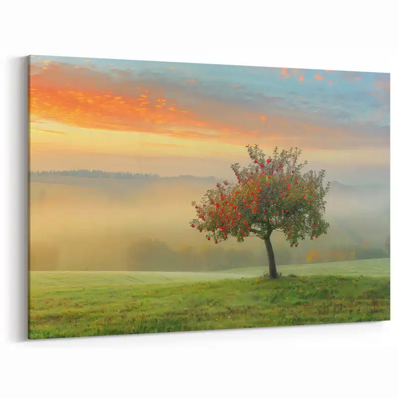 Today Only Peaceful Landscape Canvas - Apple Tree in Misty Sunrise Wall Art
