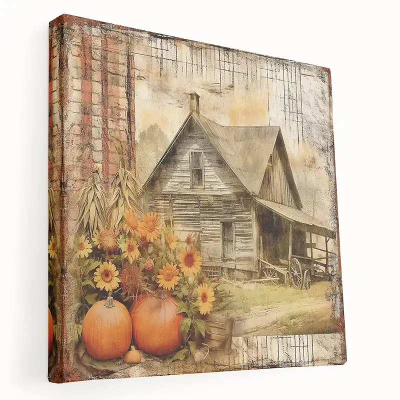 Country Style Art with Pumpkins and Sunflowers - Rustic Farmhouse Decor Bargain