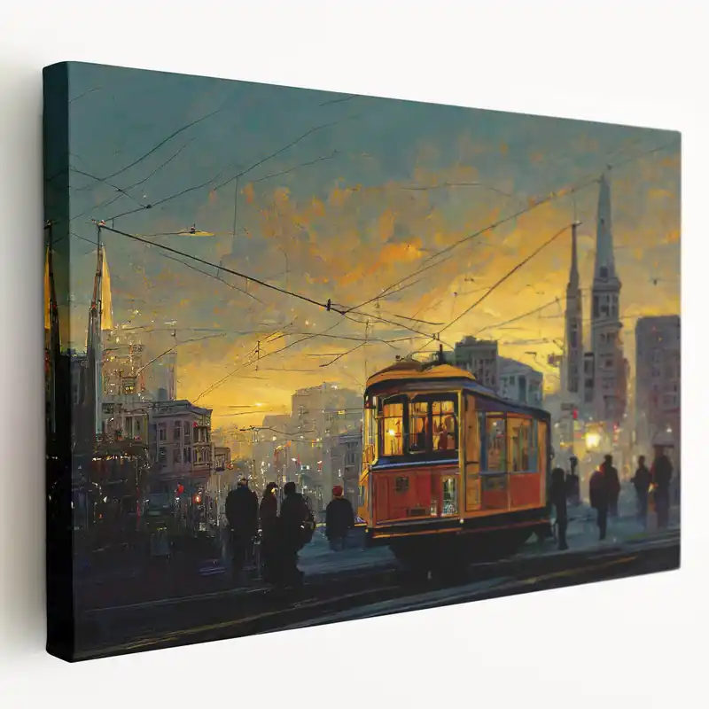 While Supplies Last Framed San Francisco Photography – Cable Car Wall Art California Evening