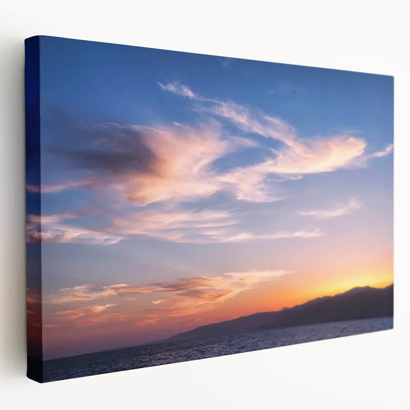Santa Monica Sunset Art - Serene Ocean View with Colorful Clouds Handmade