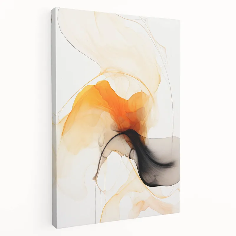 Minimalist Abstract Wall Art - Flowing Orange and Black Fluid Design Grab Now