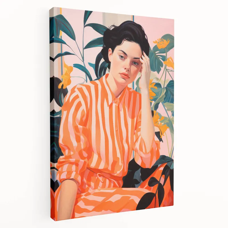 Super Sale Maximalist Wall Art – Bold Portrait with Stripes for Eclectic Decor Style