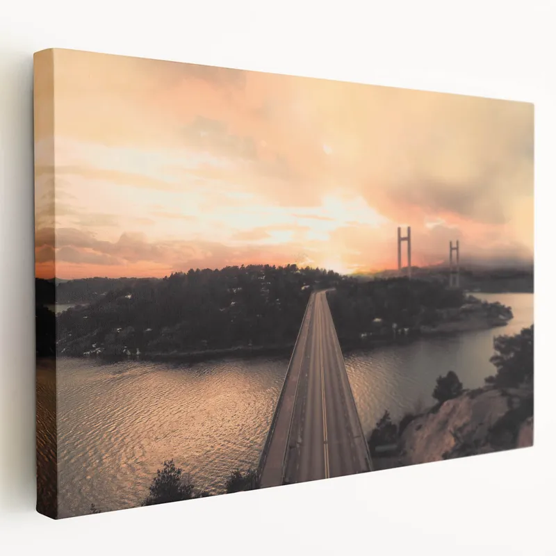 Sweden Wall Art - Sunset Over Scenic Swedish Bridge Nordic Landscape Art Low Price