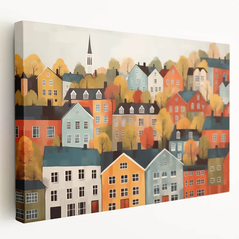Price Drop Scandinavian Wall Art | Colorful Nordic Village Print | Hygge Style