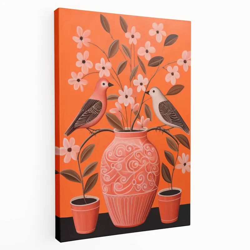 Latest Maximalist Wall Art - Bold Floral Birds Scene - Vibrant Eclectic Decor