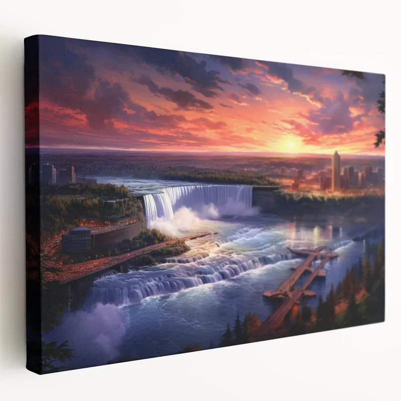 Niagara Falls Framed Canvas - Stunning Cityscape and Waterfall Art Low Price