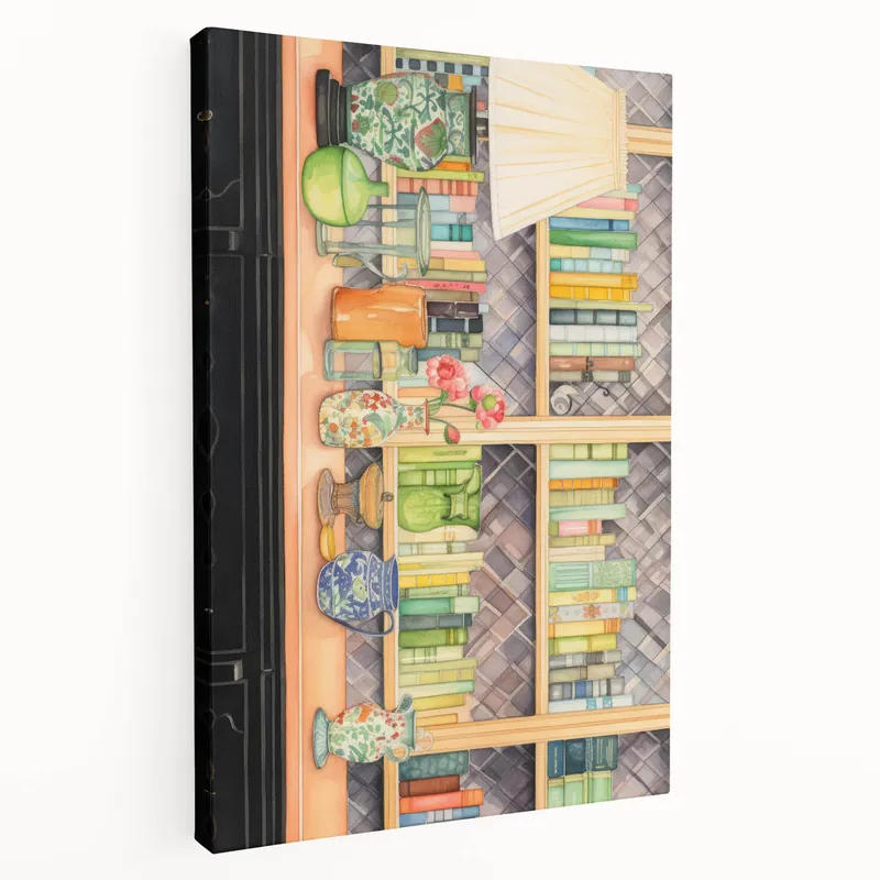 Deal Electric Wall Art | Vibrant Bookshelf and Vases Modern Electric Art Canvas