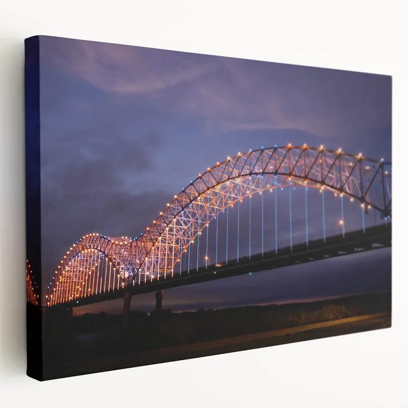 Memphis Skyline Art - Nighttime View of Hernando de Soto Bridge Canvas Shop Now