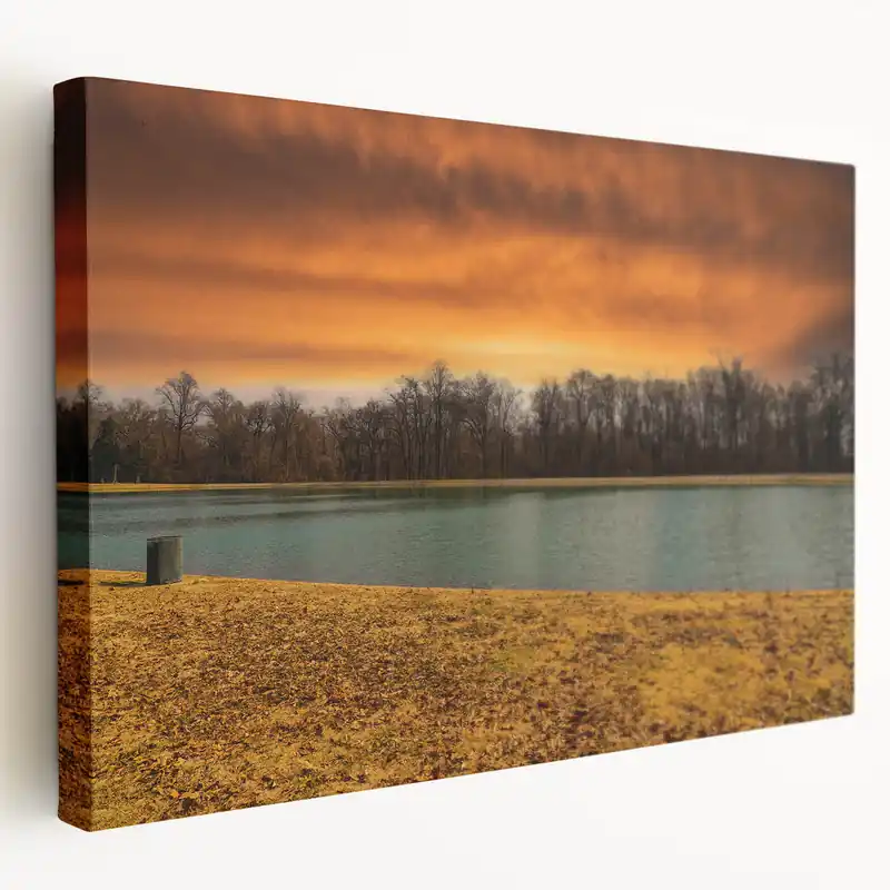 Tennessee Wall Art - Golden Sunset Over Lake and Trees Landscape Canvas Hassle-Free Returns