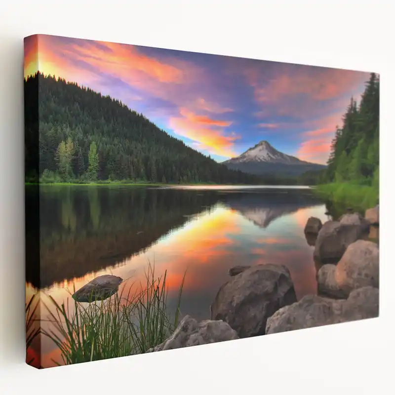 Authentic Mount Hood Canvas Wall Art - Sunset Reflection Landscape Print