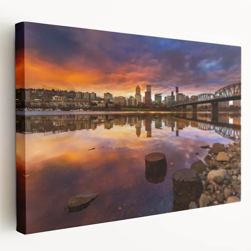 Exclusive Offer Framed Portland Skyline Prints – Sunset Reflection Over River