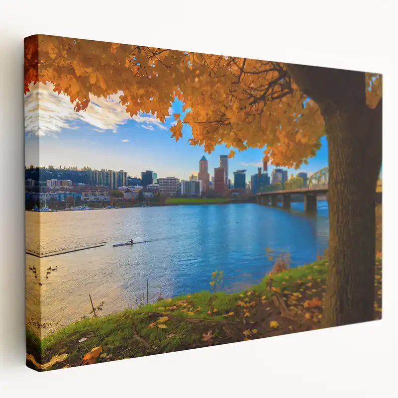 Scenic Rolled Canvas Prints of Portland - Fall Foliage with City Skyline Viral