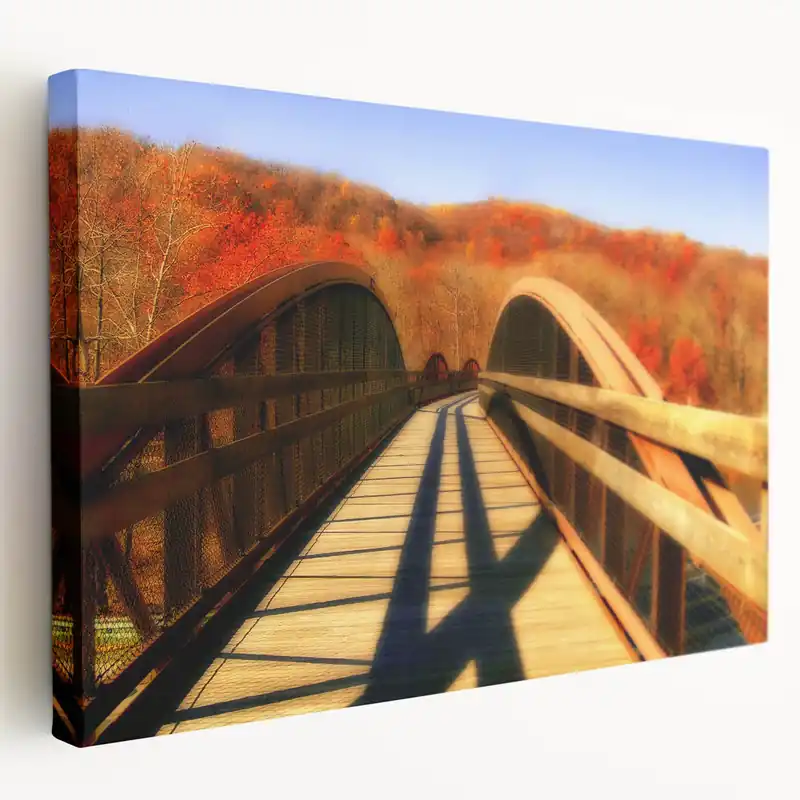 Weekend Sale Pennsylvania Wall Art - Scenic Autumn Bridge Framed Pennsylvania Artwork
