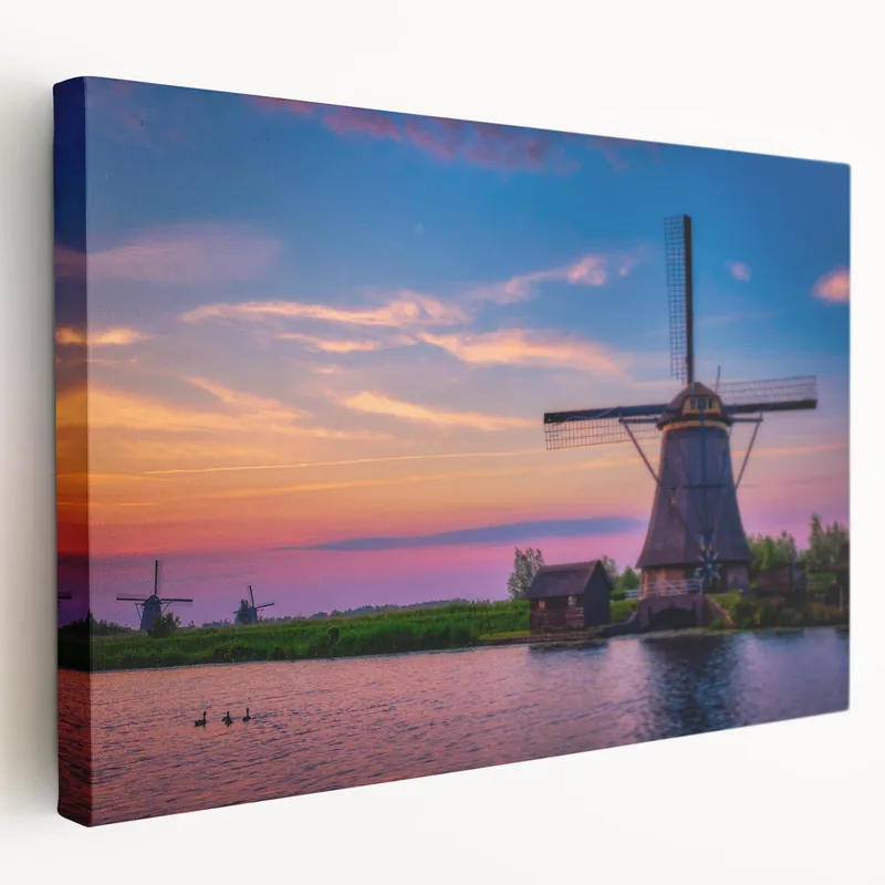 Windmill Wall Art - Dutch Countryside at Sunset Warranty Included
