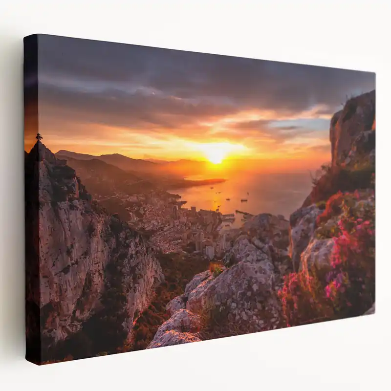 While Supplies Last Monaco Landscape Print - Breathtaking Sunset Over Monaco's Scenic Coastline