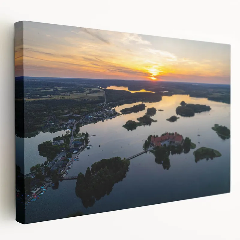 Trakai Castle Prints - Aerial Sunset View of Trakai Island Castle High Quality