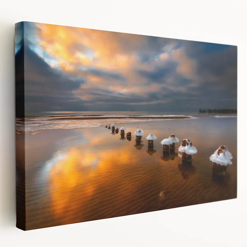 Lithuania Wall Art - Baltic Sea Sunset Reflections on Snowy Shore Affordable