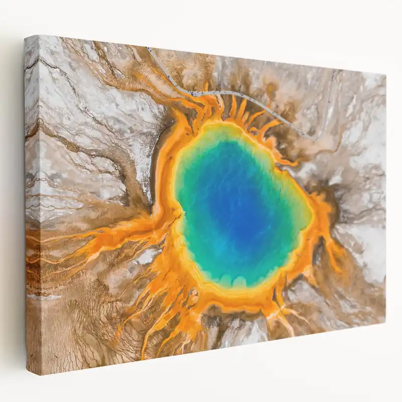Yellowstone Scenic Art – Aerial Grand Prismatic Spring Canvas Print Handmade