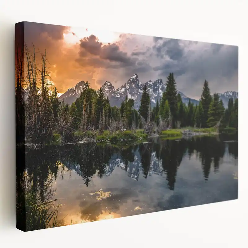 Grand Teton Photography Art – Dramatic Sunset and Mountain Reflections Must Have