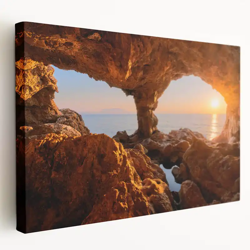 Sicily Photography Art - Golden Cave Sunset Over the Mediterranean Sea Fresh Stock