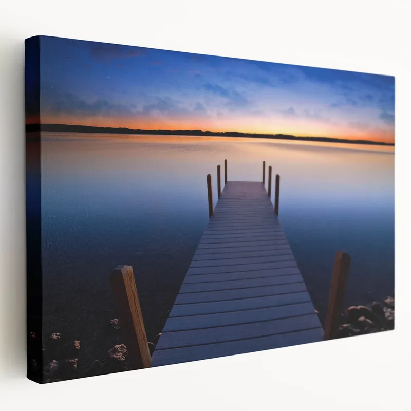 Lake Michigan Canvas - Tranquil Dock at Sunset Scenic Photography Print Last Chance