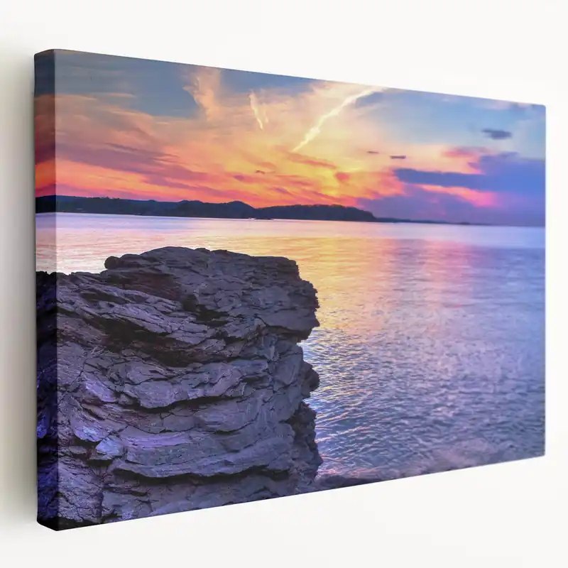 Scenic Lake Michigan Views - Illinois Sunset Over Rocky Shoreline Art Top Pick