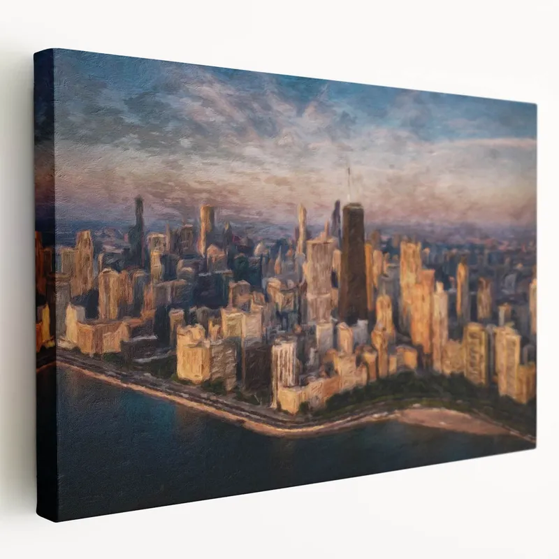 Super Sale Vintage Chicago Posters - Artistic Painted Skyline at Sunset