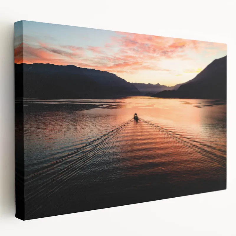 Buy Online Lake Como Wall Art - Tranquil Sunset Over Italian Lake with Boat