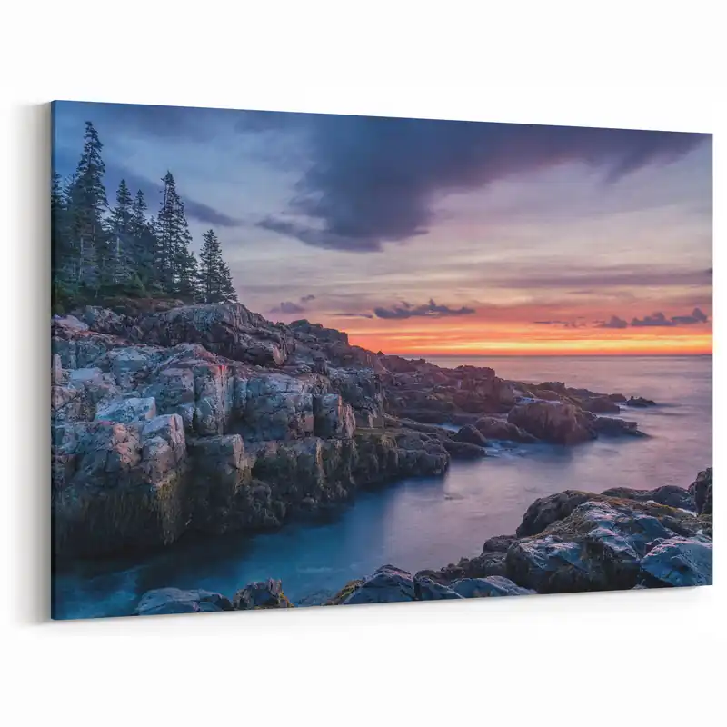 Coastal Maine Wall Art - Sunset Over Rocky Shores in Acadia National Park Buy Online