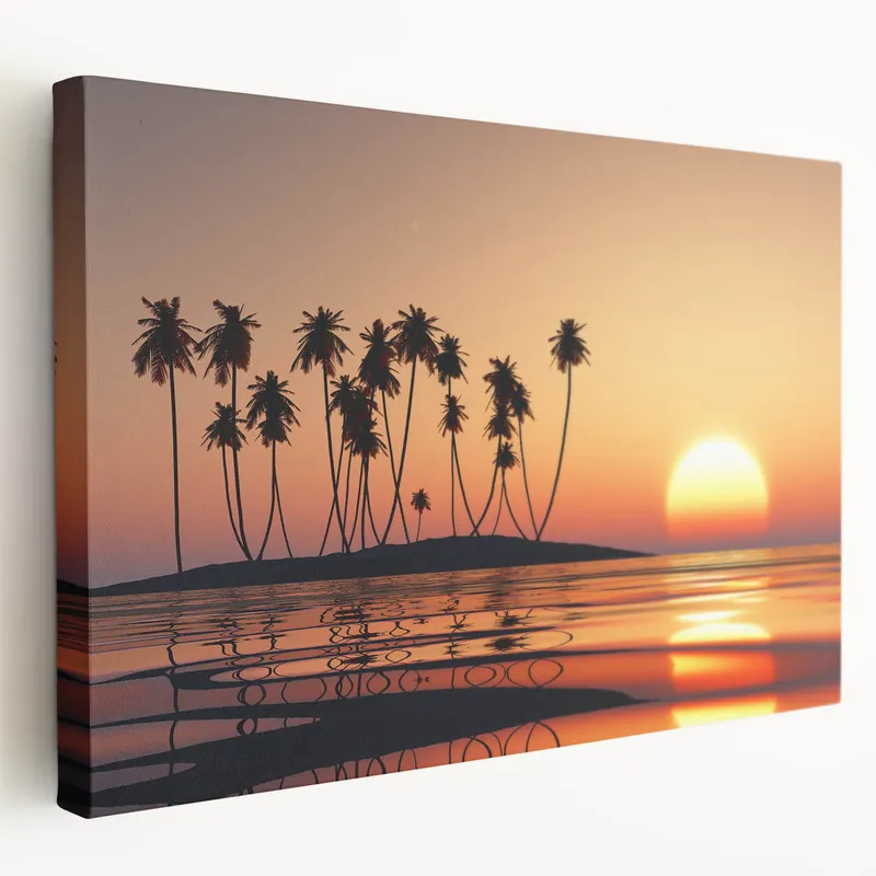 Hawaiian Beach Art - Serene Maui Sunset with Palm Trees on Canvas Sale