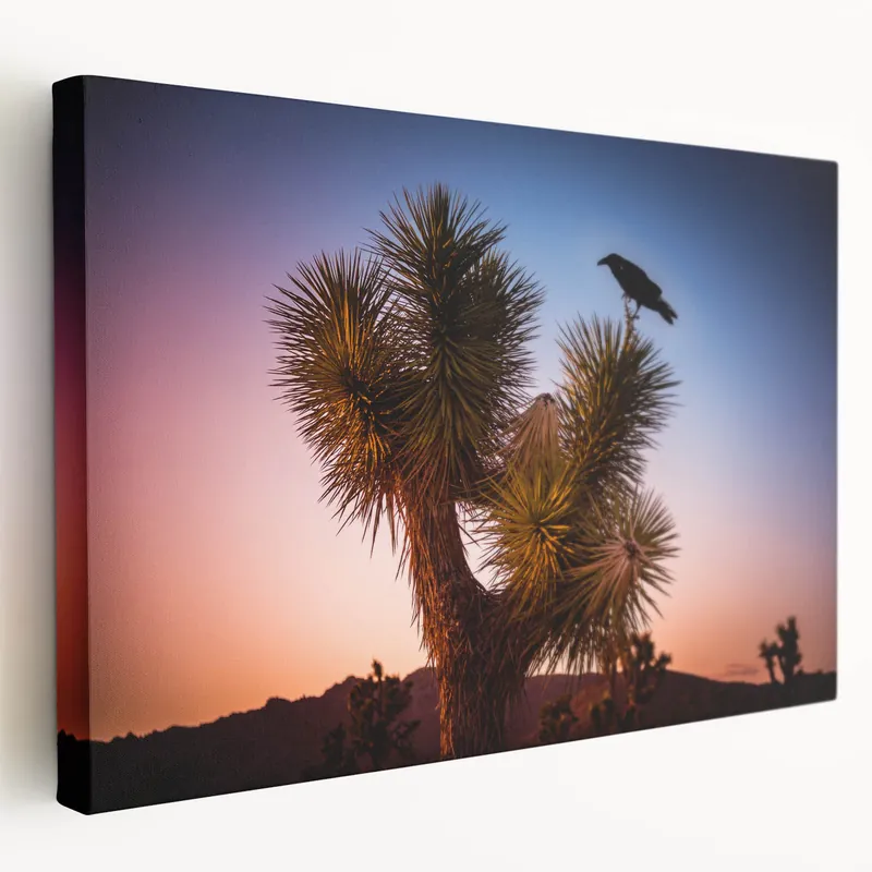 Joshua Tree with Raven at Sunset - Scenic Desert Wall Art Factory Price