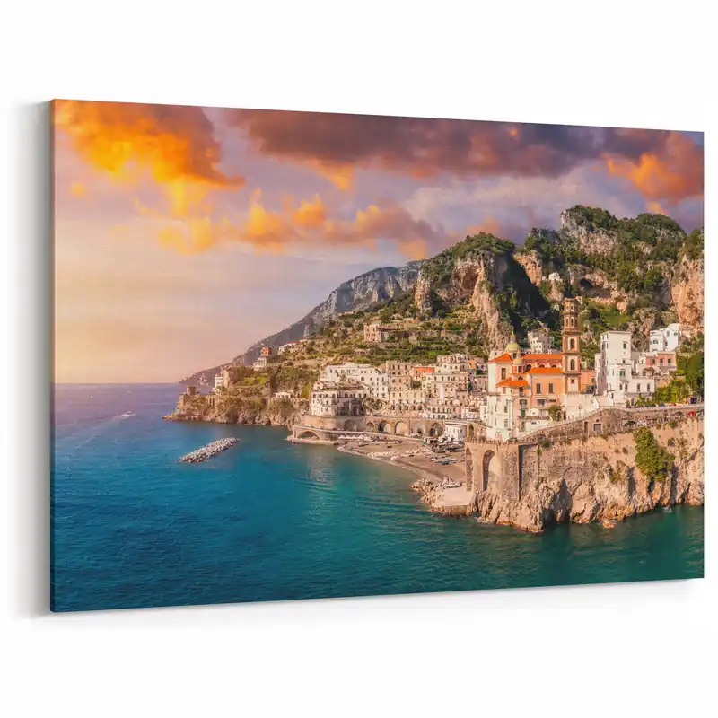 Amalfi Coast Photography - Italy Coastal Sunset Scene Wall Art Buy Direct