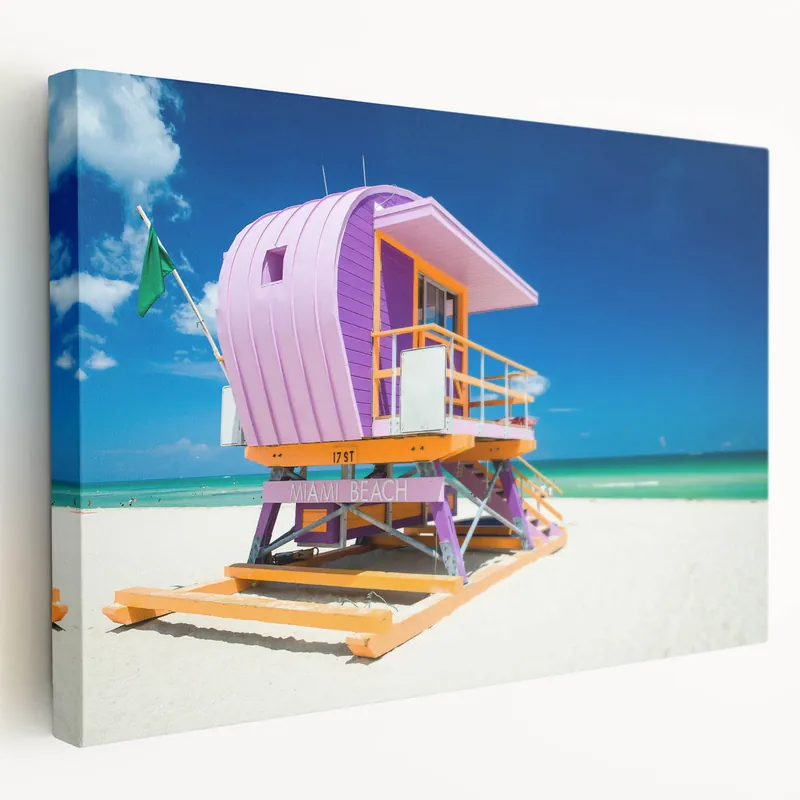 Miami Beach Art – Colorful Lifeguard Stand Canvas for Vibrant Home Decor Time-Limited