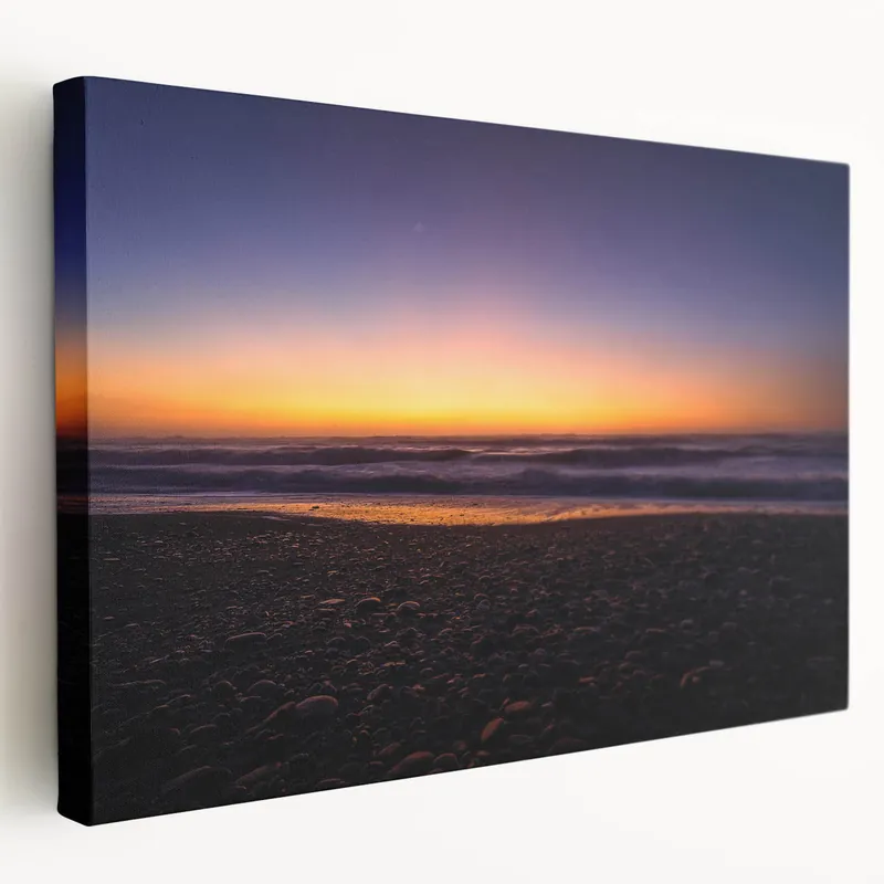 New Zealand Coastal Sunset Art - Pebbled Beach at Dusk Canvas Print High Quality