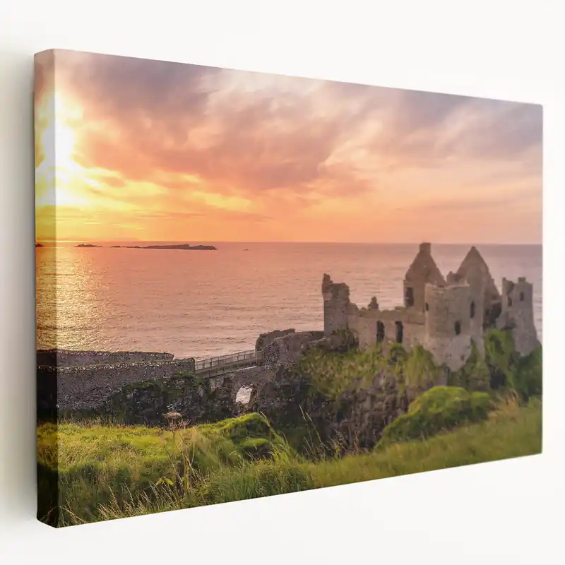 New Release Irish Countryside Canvas - Sunset over Cliffside Ruins Art
