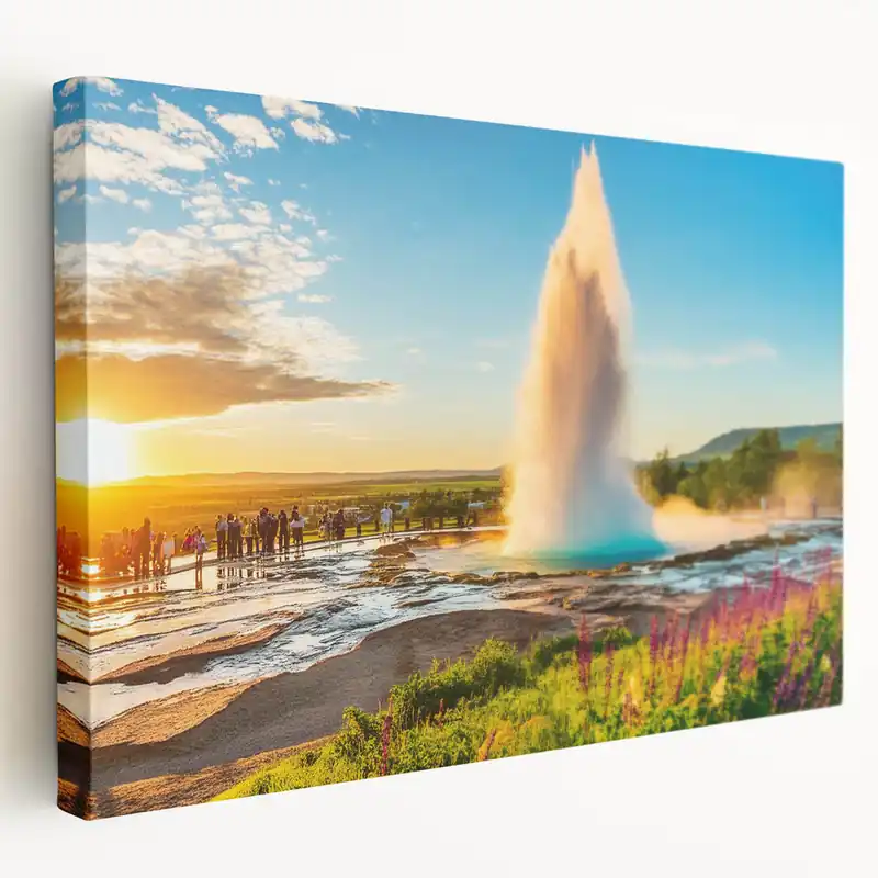Fan Favorite Iceland Scenery Art - Geysir Eruption at Sunset Iceland Canvas Print