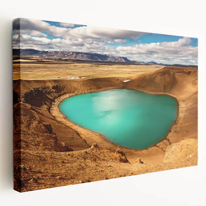 Luxury Iceland Landscape Art - Viti Crater and Turquoise Lake Canvas Print