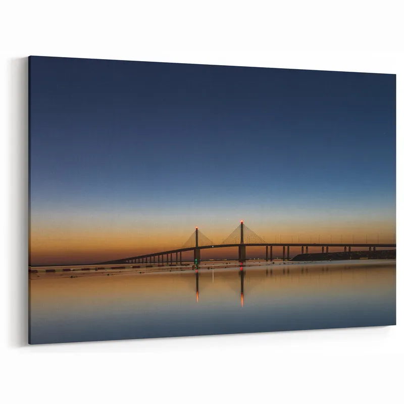 Modern Tranquil Skyline Reflection Wall Art - Abu Dhabi Bridge Sunset Canvas