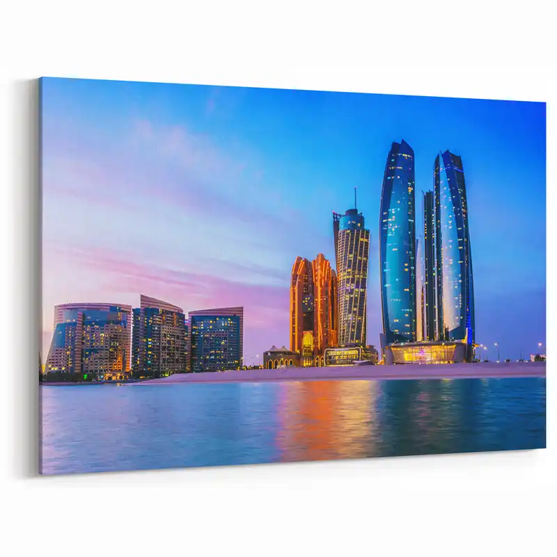 Etihad Towers Canvas - Vibrant Abu Dhabi Skyline Wall Art at Sunset Seasonal Sale