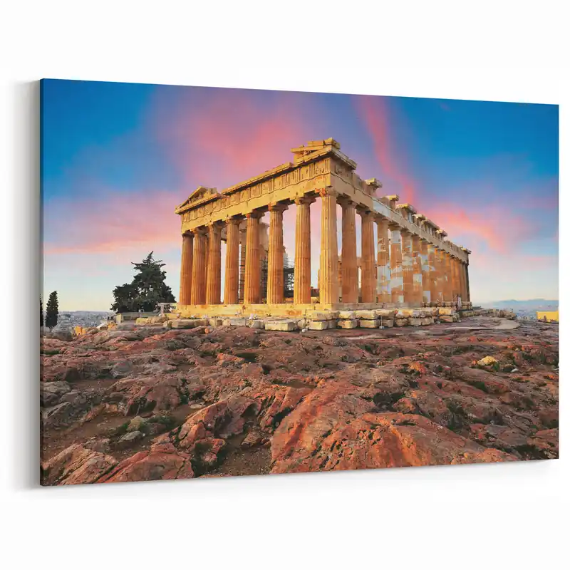 Parthenon Canvas - Acropolis Artwork with Sunset for Athens Wall Art Genuine
