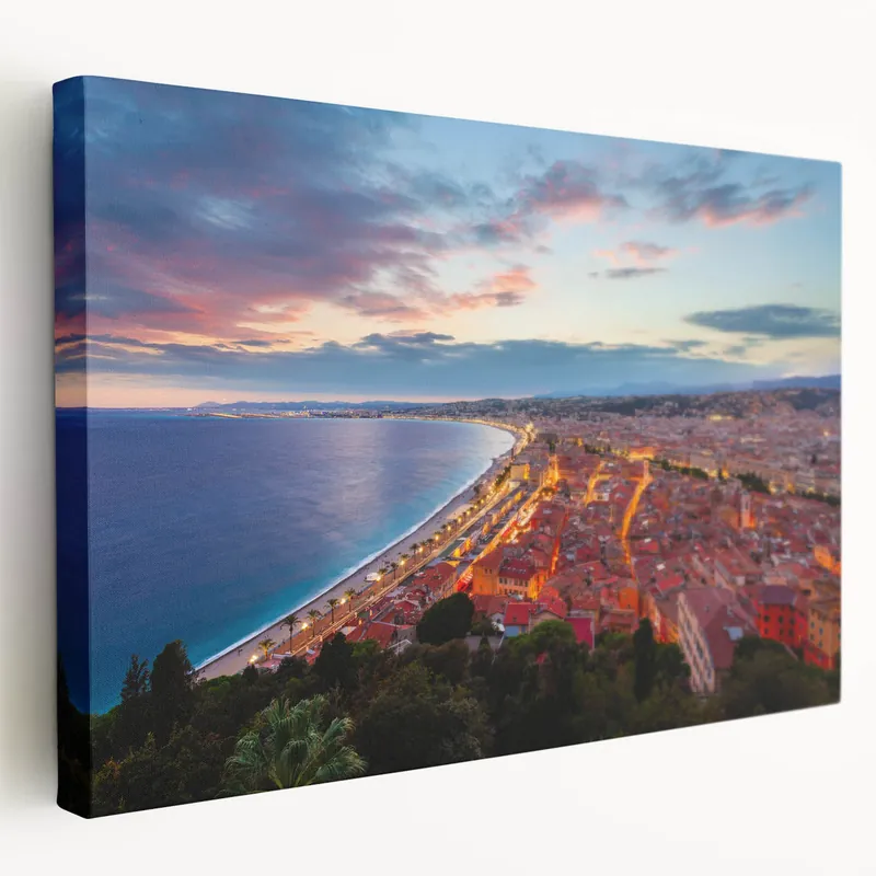 Super Sale Nice France Wall Decor - Sunset Cityscape and Coastline View Print