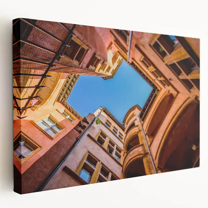 Lyon Cityscape Print - Architectural Courtyard and Sky View Canvas Affordable