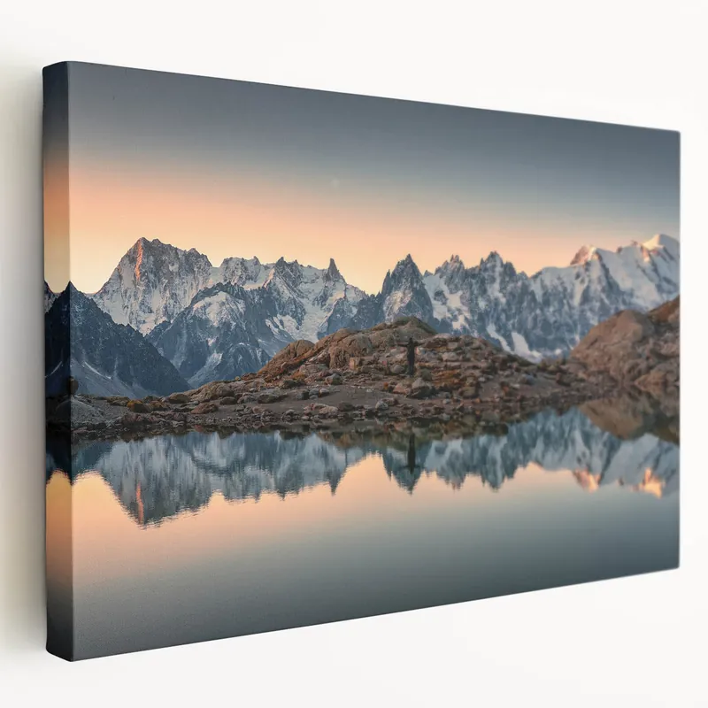 Free Shipping French Alps Photography - Serene Mountain Reflection at Sunset