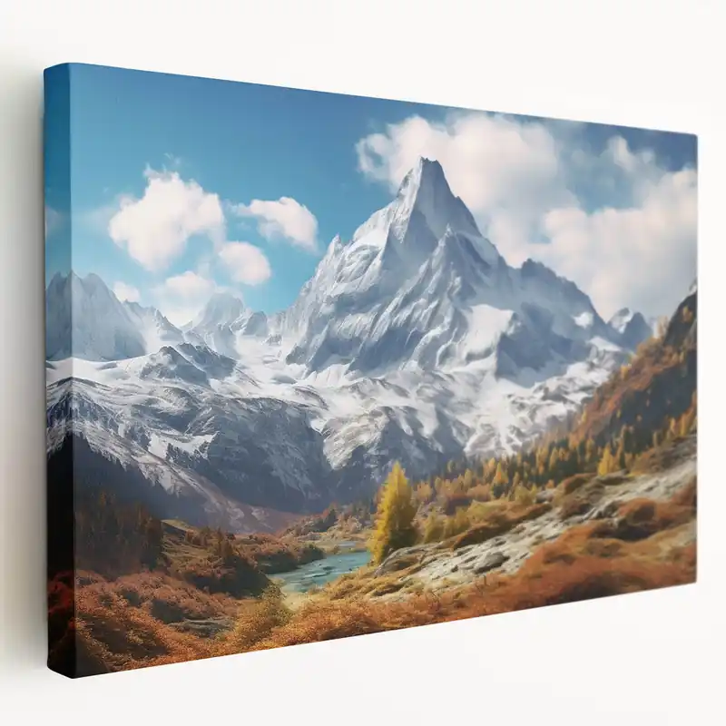 Alpine Wall Decor - Majestic French Mountain with Autumn Valley Scene Reduced Price
