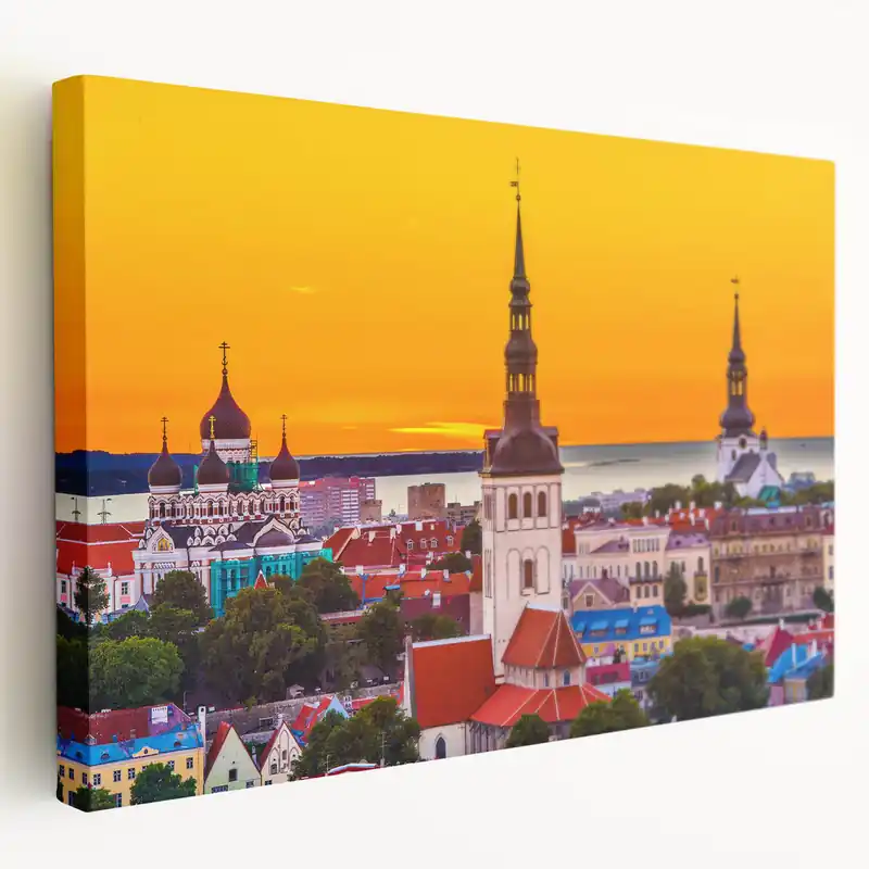 Special Offer Estonian Architecture Wall Decor – Colorful Skyline of Tallinn at Sunset