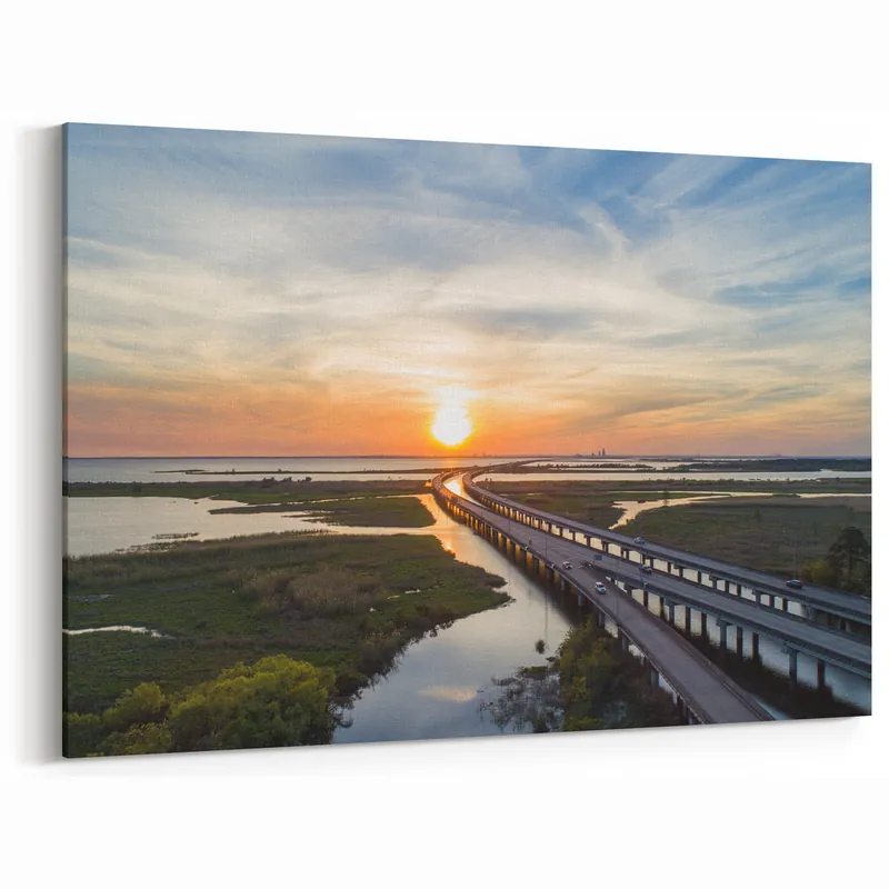 Deal Scenic Bridge Sunset Over Water Alabama Landscape Prints - Alabama Wall Art