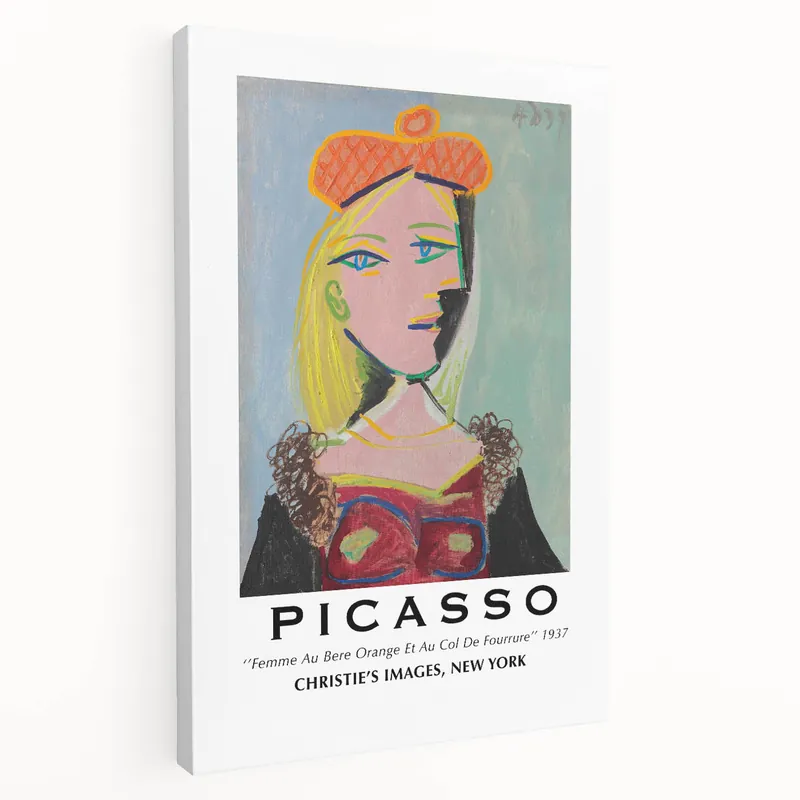 Picasso Wall Art | Femme au Béret Orange | Abstract Cubist Canvas Print Secure Checkout